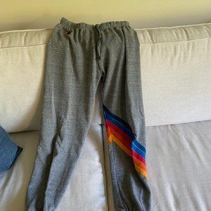 Aviator Nation sweatpants; NWT, grey with multi chevron, size M